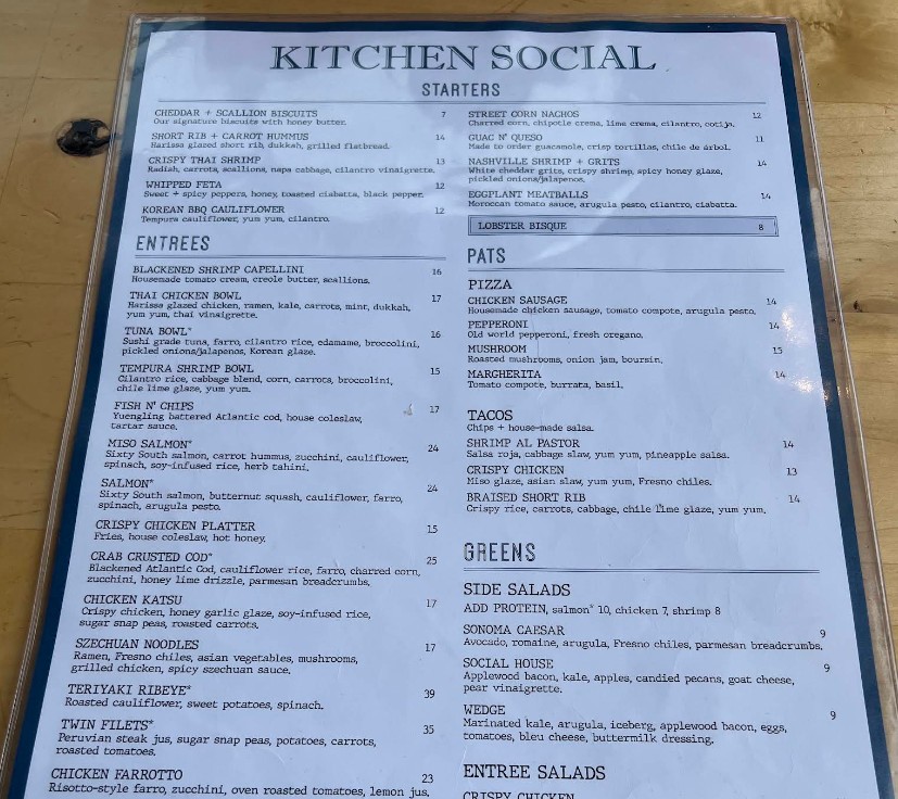 Kitchen Social Restaurant Menu – Delicious Dining Experience in ...